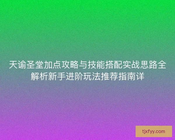 天谕圣堂加点攻略与技能搭配实战思路全解析新手进阶玩法推荐指南详