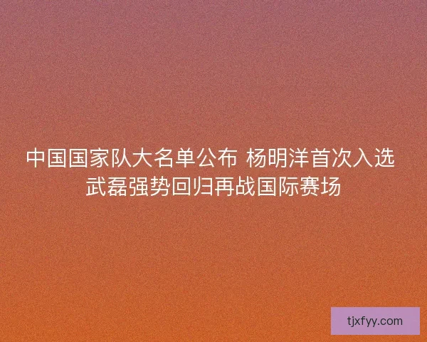 中国国家队大名单公布 杨明洋首次入选 武磊强势回归再战国际赛场