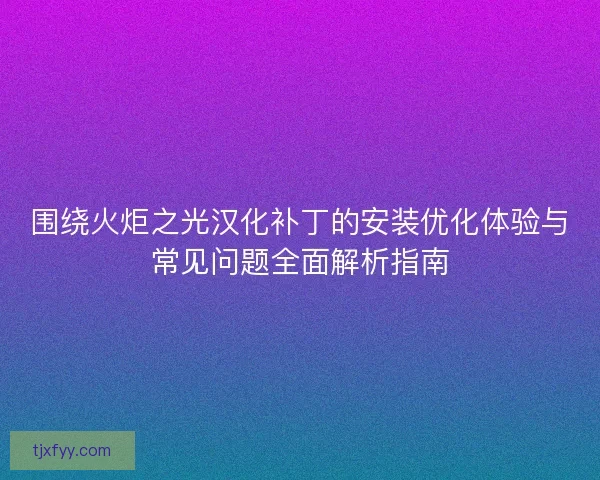 围绕火炬之光汉化补丁的安装优化体验与常见问题全面解析指南